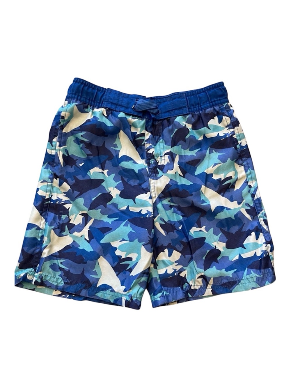 Kids Blue Shark Print Swim Trunks